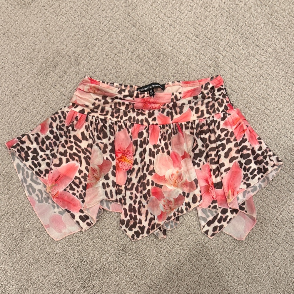 Floral Leopard Print Mini Skirt